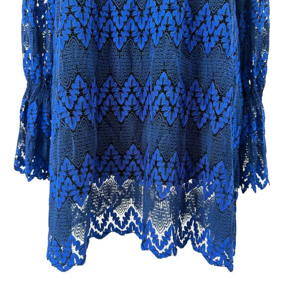 Free People NWT Simone Blue & Black Lace Long Flounce Sleeve Mini Dress - Picture 13 of 16